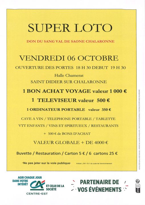 Super loto, pour le "Don du Sang" Val de Saône Chalaronne