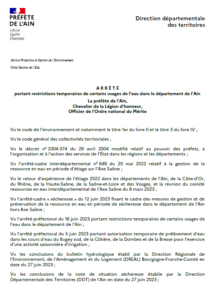Arrêté restrictions d'eau