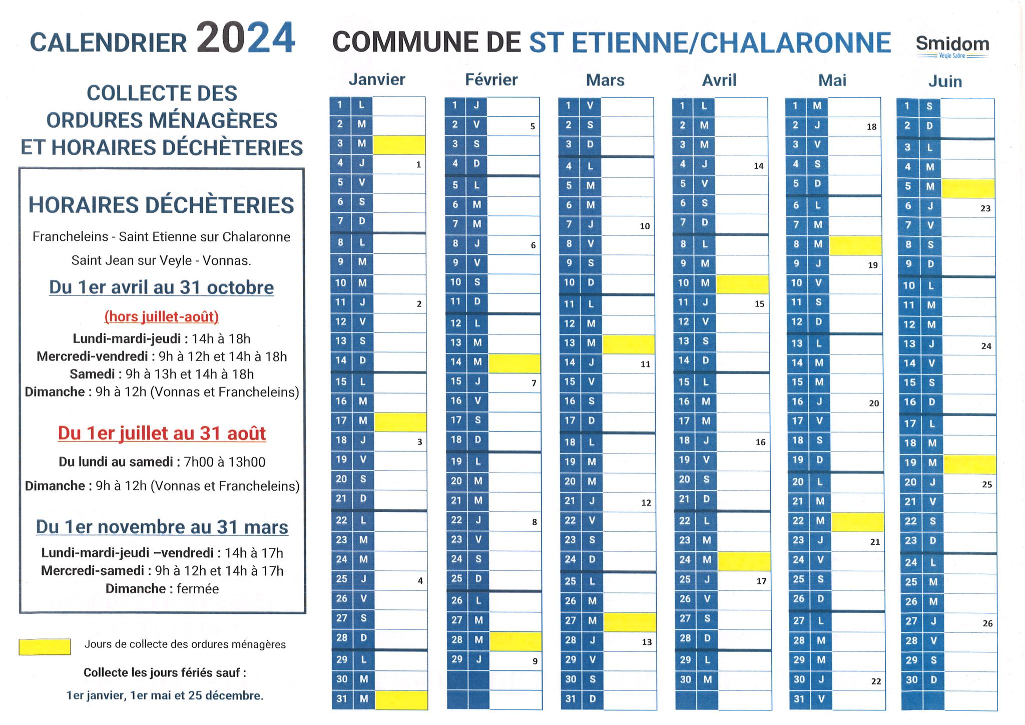 Calendrier ordures ménagères