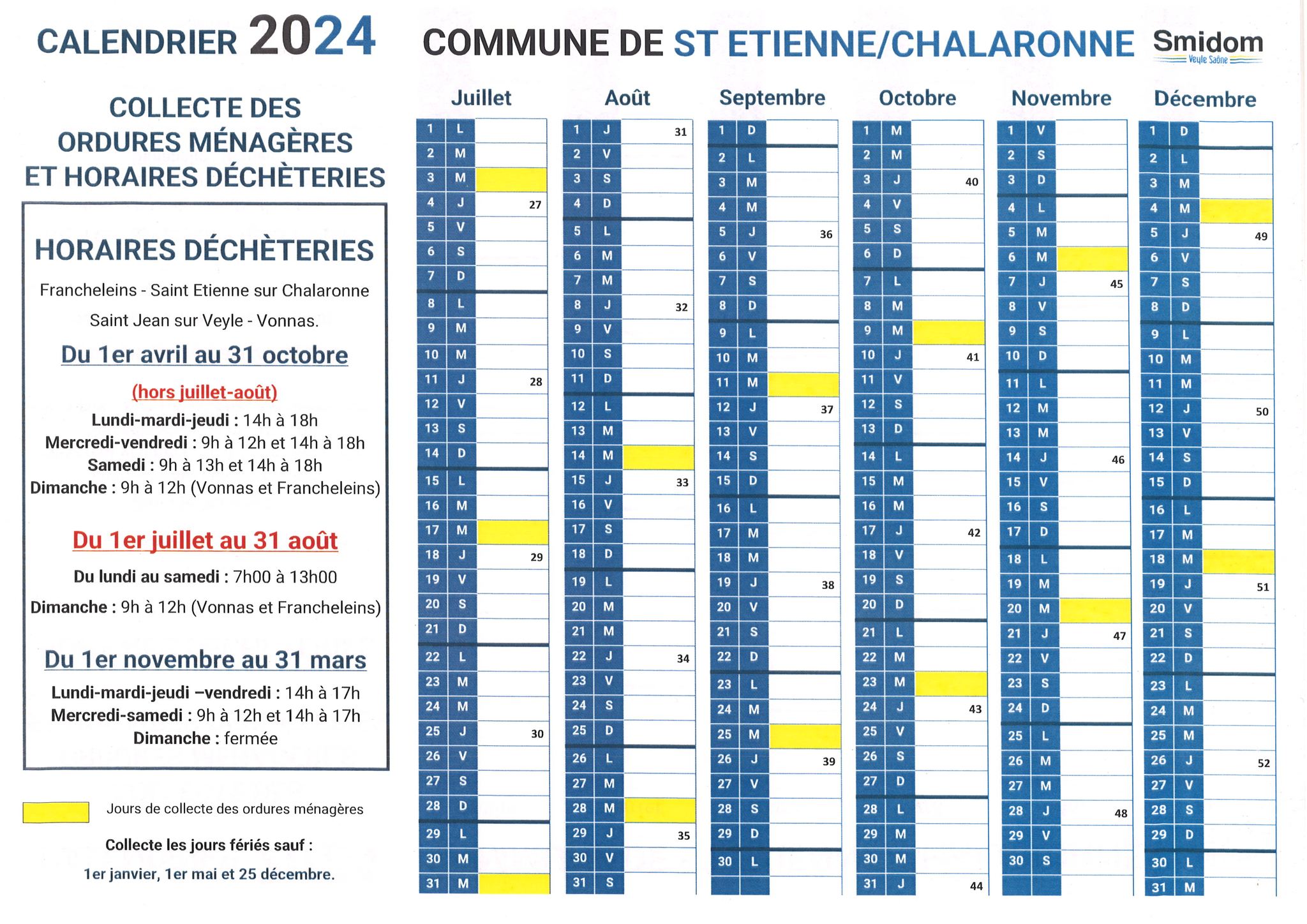 Calendrier ordures ménagères