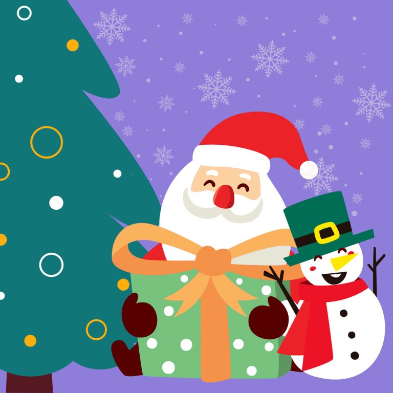 santa claus, snowman, tree