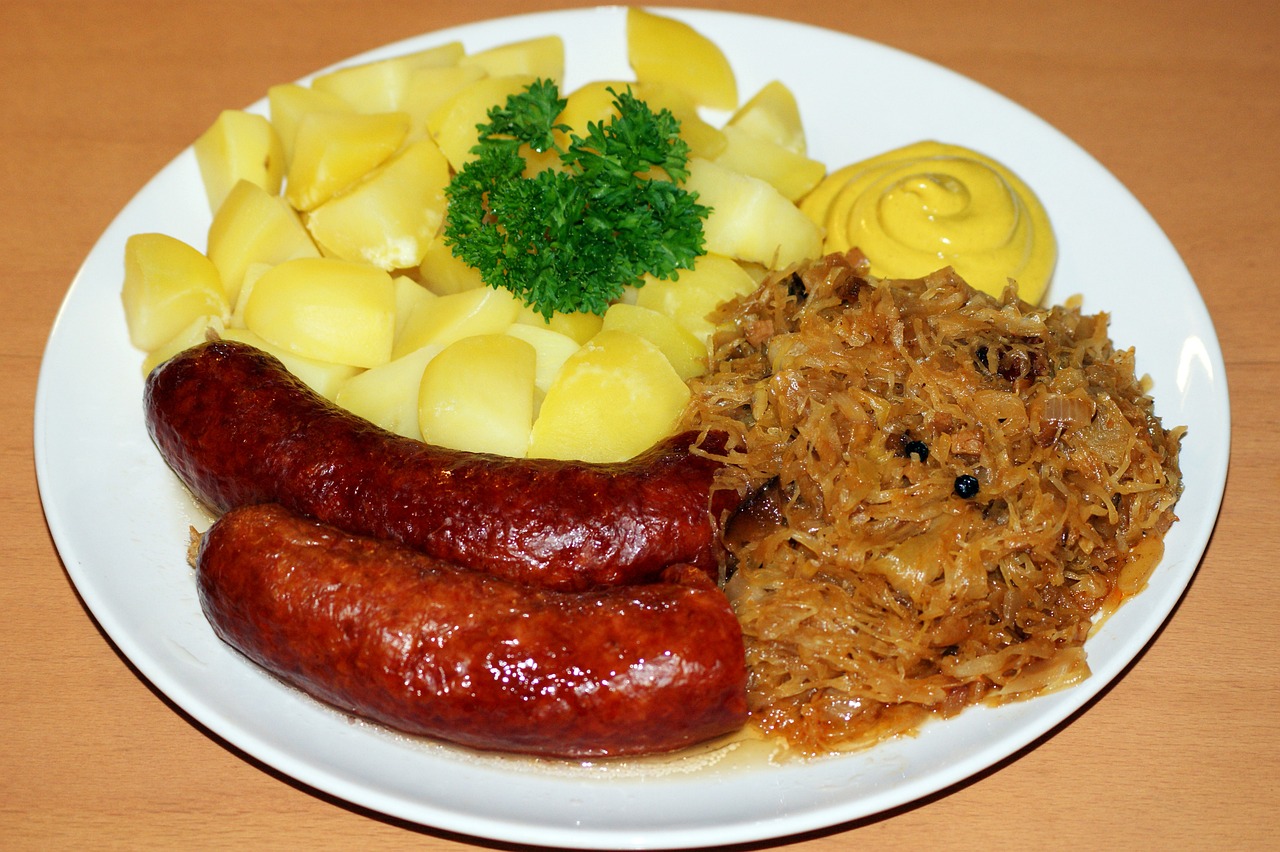 sausage, sauerkraut, potatoes