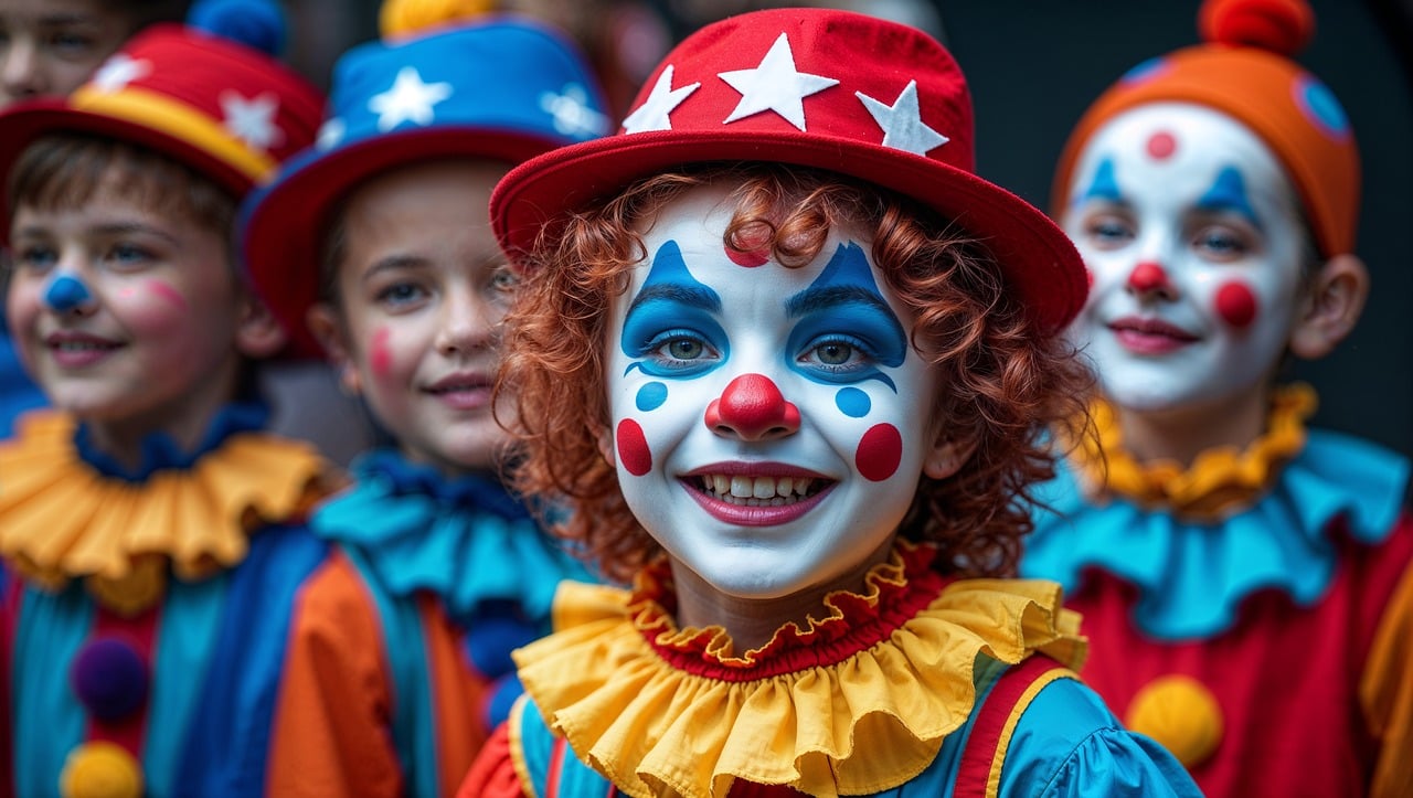 carnival, clown, children's carnival, fun, to celebrate, happy, laugh, multicoloured, children
